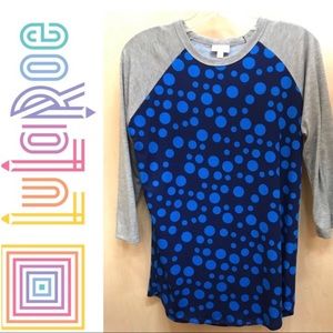 LULAROE RANDY SHIRT SMALL BLUE DOT GRAY BASEBALL